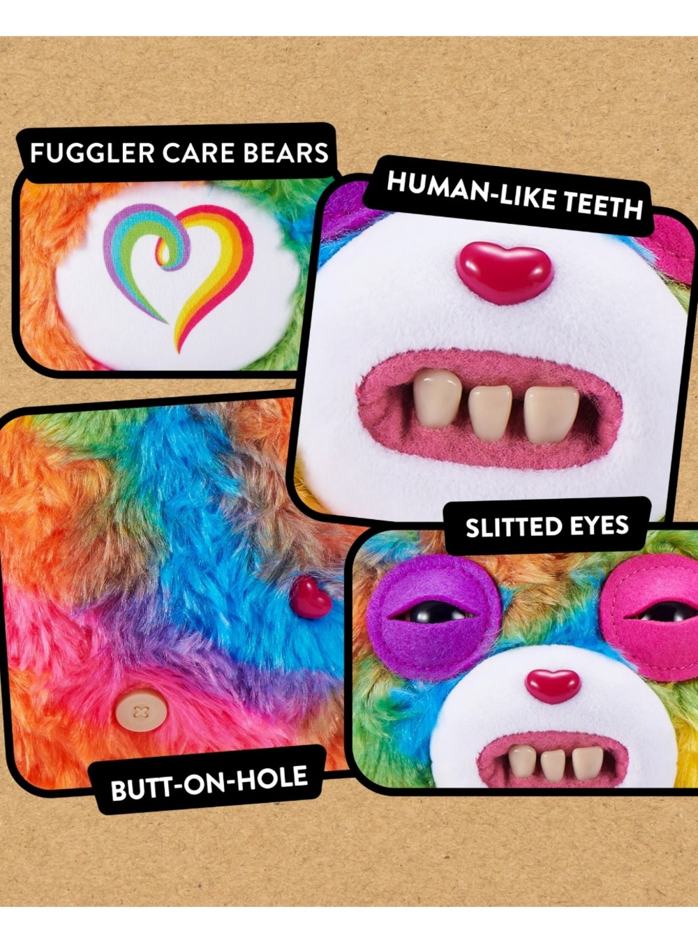 Fuggler X Care Bears - Rainbow Plush Bear Toy with Heart Belly Patch - Picture 7 of 9